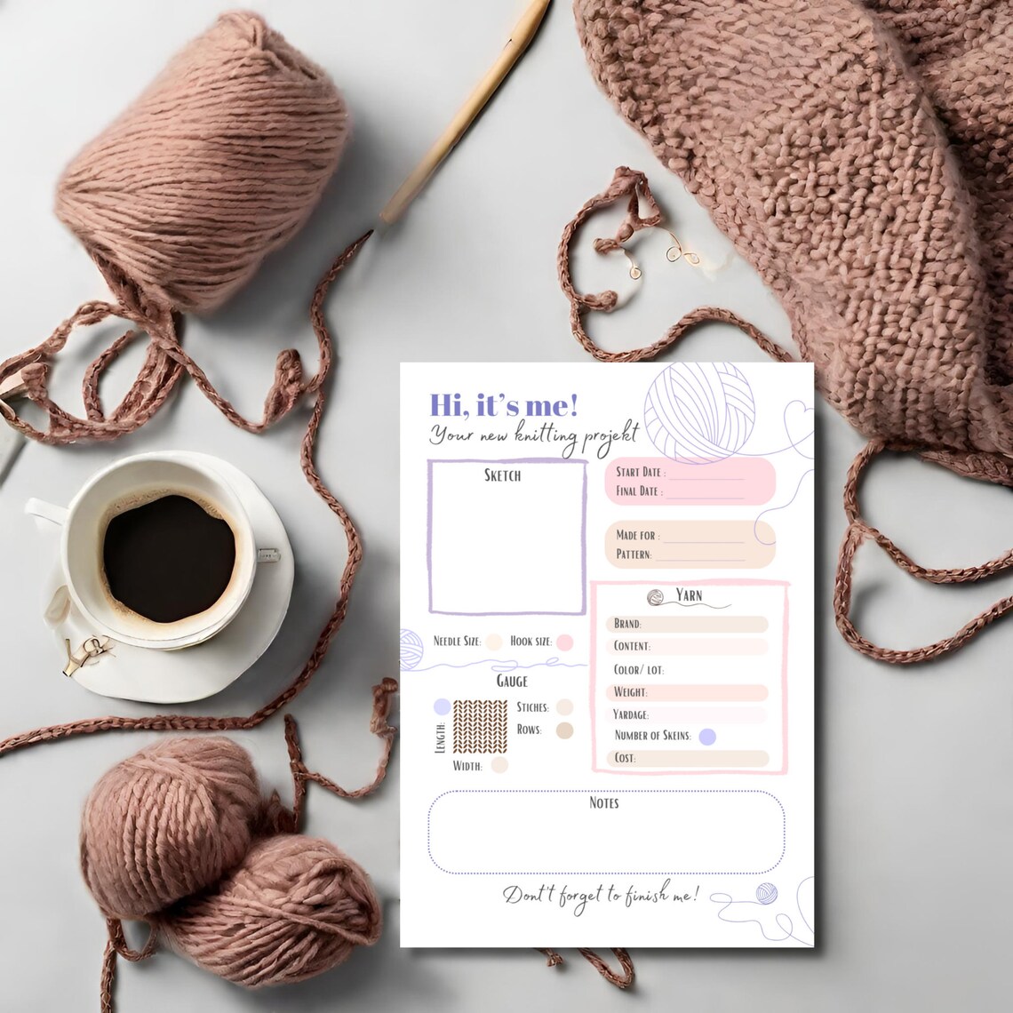 Knitting Planner, Printable Knitting Planner, One Page Planner, Yarn ...