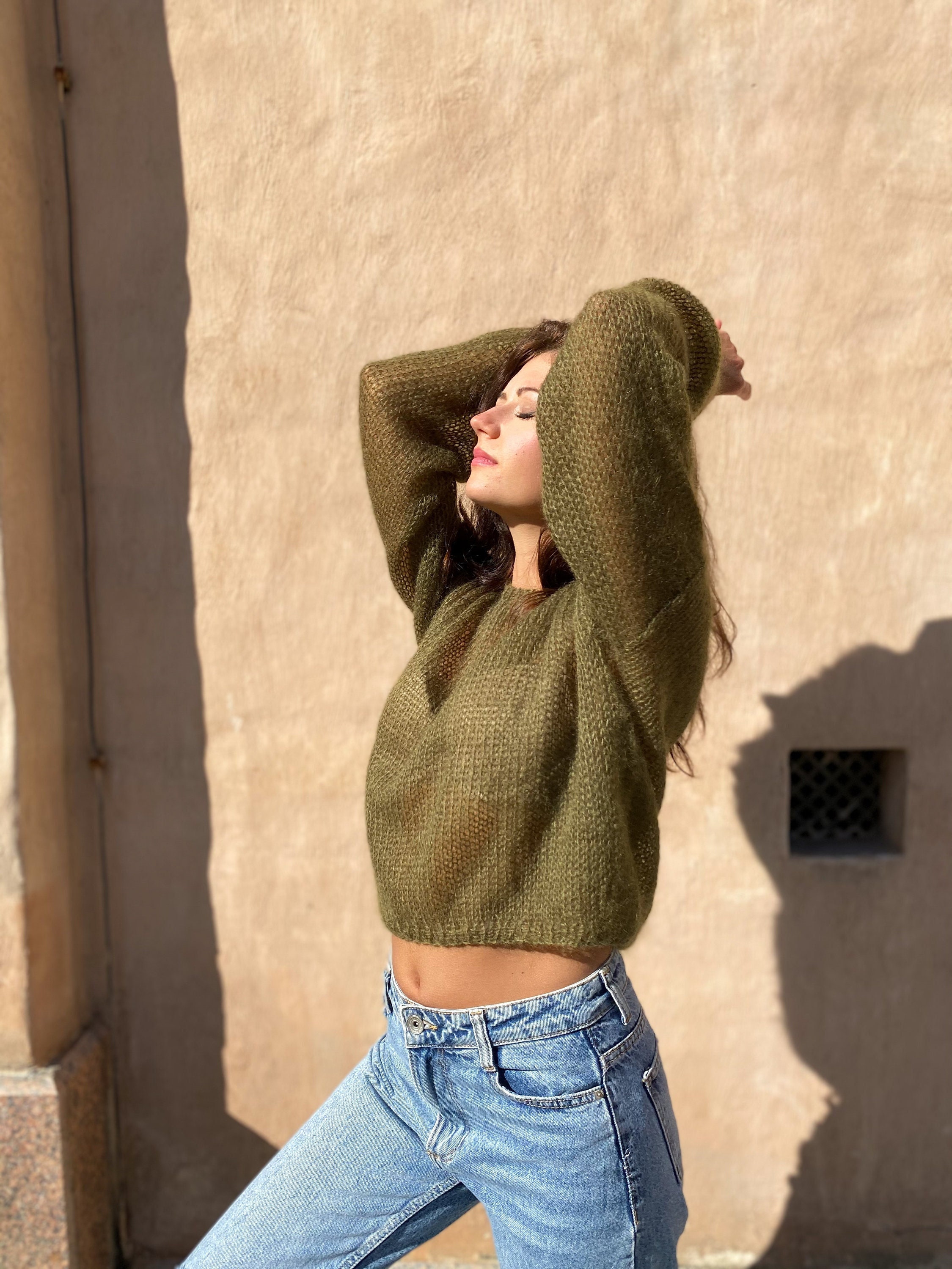 Green sweater crop top new arrivals