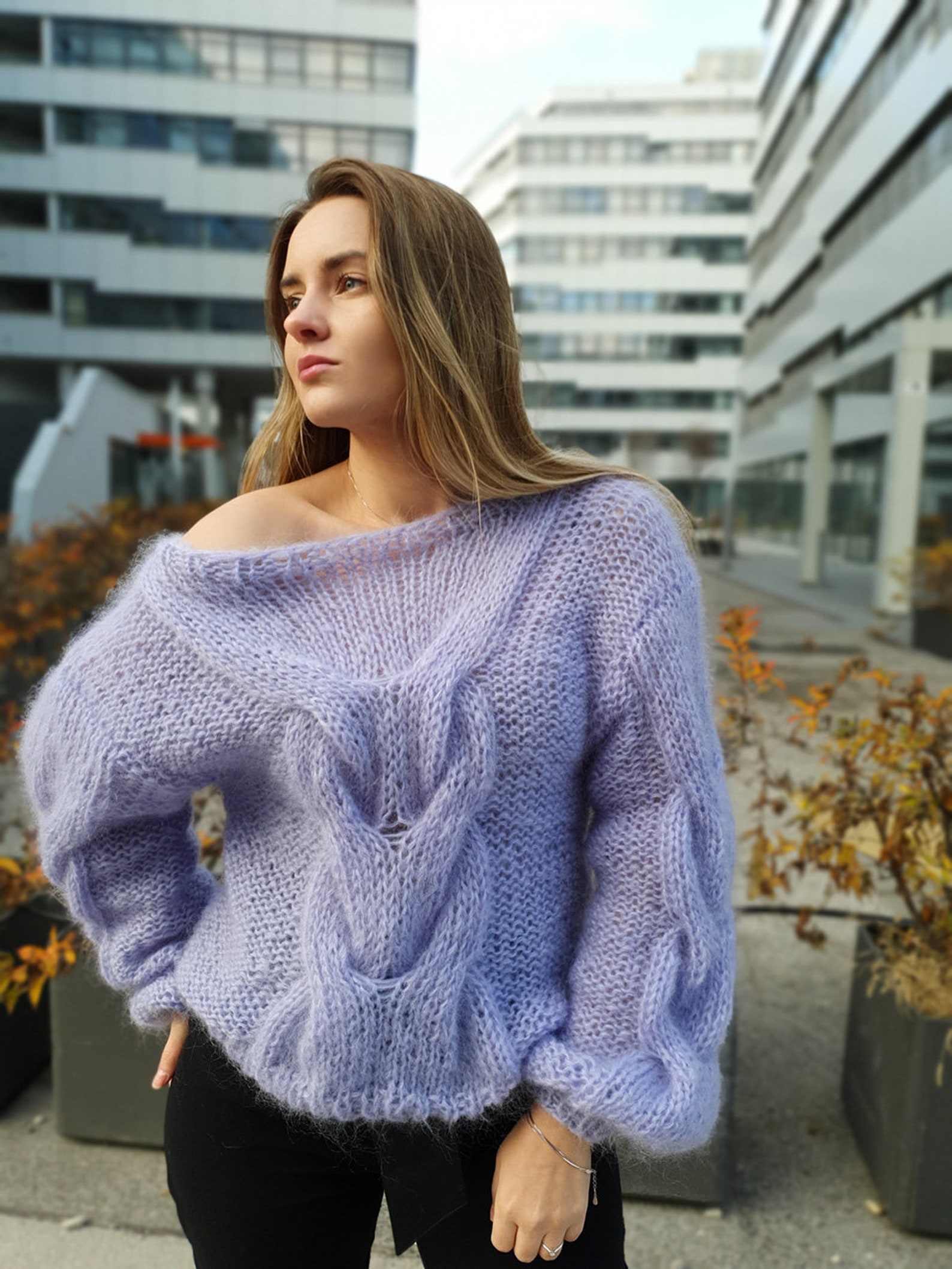 Lavender Sweater Off Shoulder Sweater Sexy Mohair Sweater | Etsy