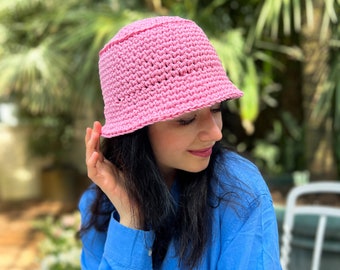 Pink bucket hat, Women's cotton summer hat, Sun hat, Cute bucket hat, Vintage hat, Trendy hat, Crochet bucket hat, Custom sun hat, Beach hat