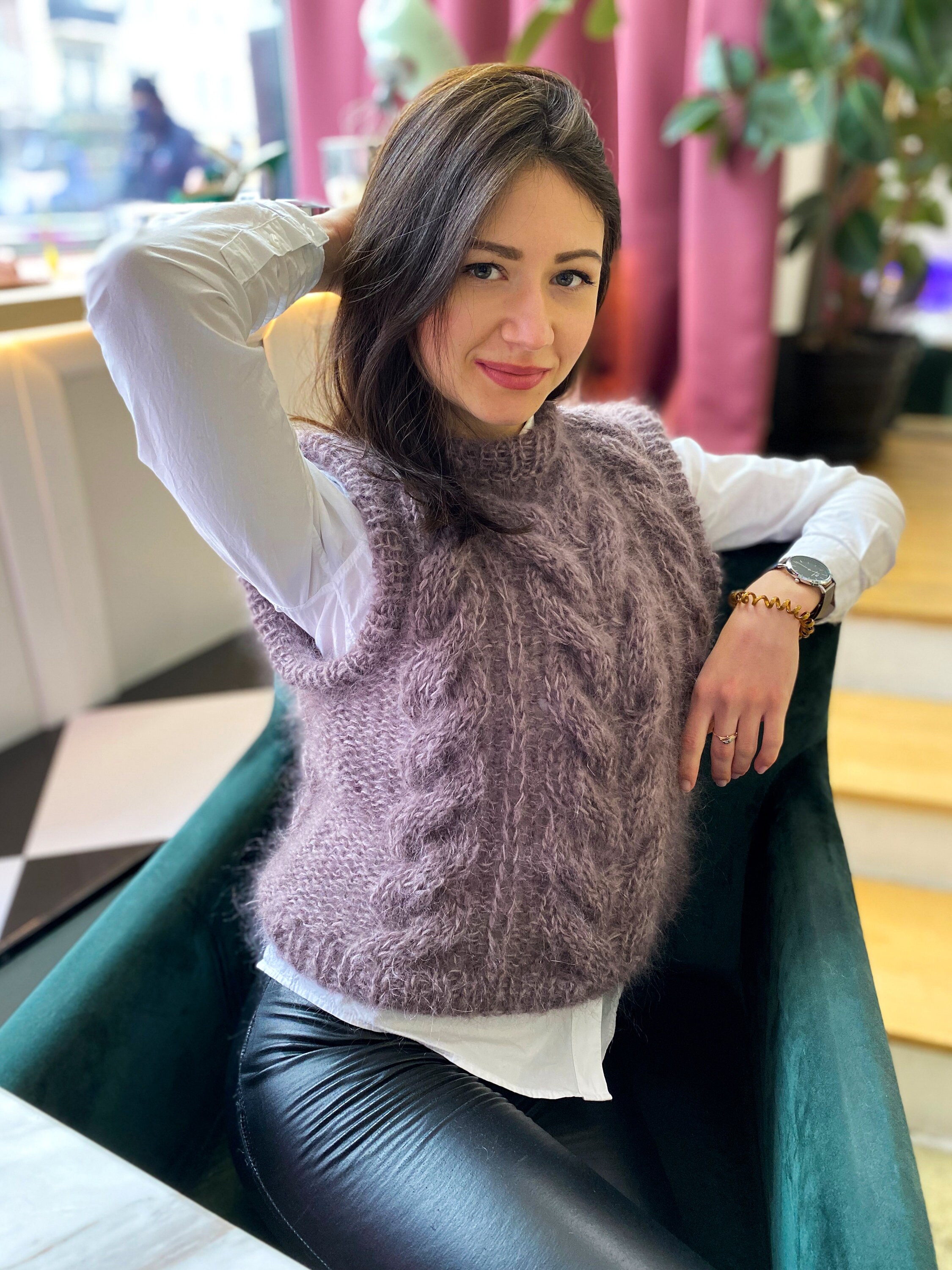 Cable Knitted Vest Brown Knit Sweater Vest for Women Mohair Etsy