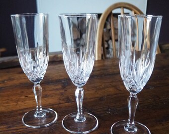 Set of 3 Vintage crystal champagne flutes