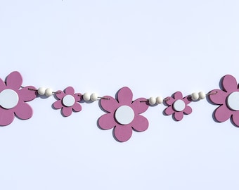 Wood Daisy Garland: Vintage Tea Rose Bunting, Girls Room Decor