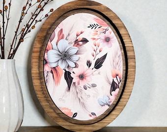 Floral Oval Framed Art Oval Shaped Wall Decor