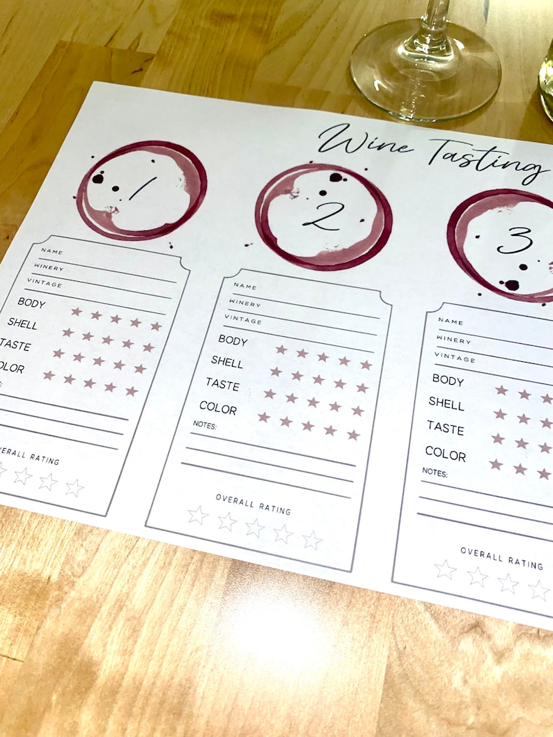 INSTANT DOWNLOAD Wine Tasting Score Card Wine Party Wine Flight Wine