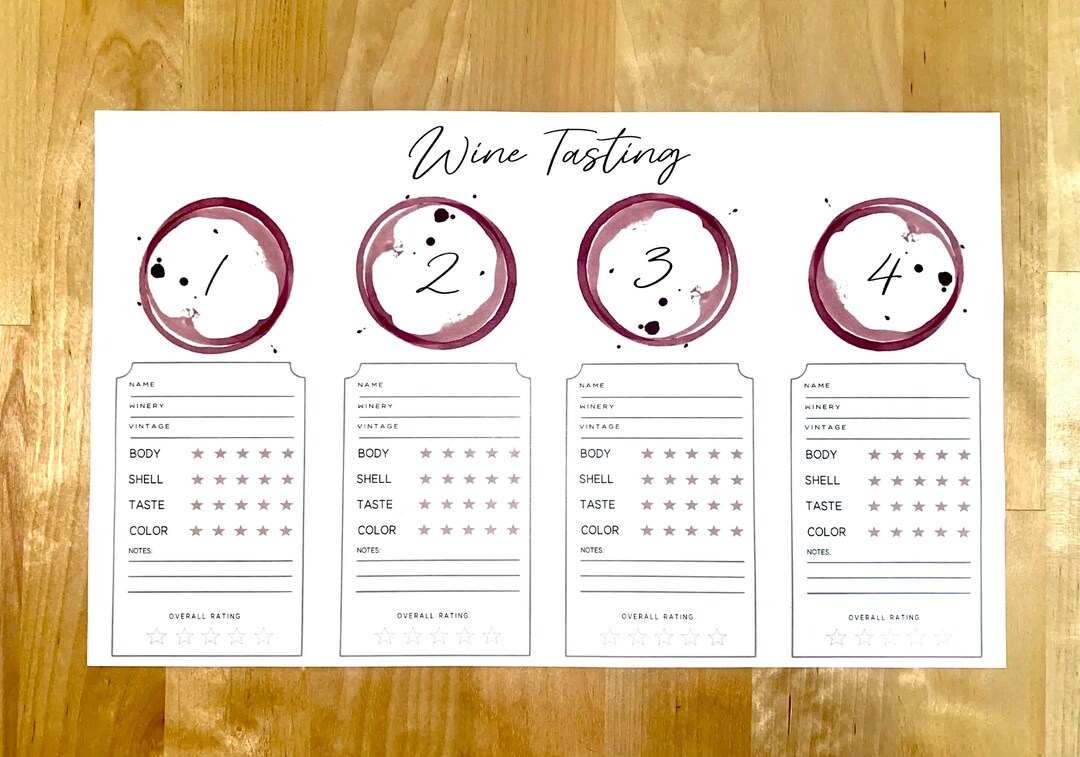 Wine Tasting Score Card Set - Instant Download for Wine Parties & Blind ...