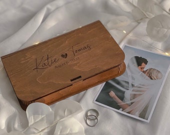 Boîte photo en bois, Boîte photo de mariage, Boîte photo 4 x 6, Clé USB de mariage, Boîte photo pour 15 x 10 cm, Boîte mémoire, Boîte personnalisée, Coffrets cadeaux,