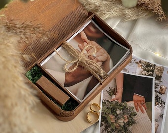 Boîte photo en bois, Boîte photo de mariage, Boîte photo 4 x 6, Clé USB de mariage, Boîte photo pour 15 x 10 cm, Boîte mémoire, Boîte personnalisée, Coffrets cadeaux,