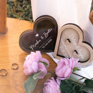 Scatola per anelli in legno personalizzata, scatola per anelli a forma di cuore, scatola per anelli nuziali per cerimonia, scatola rustica per anelli nuziali, scatola bianca per anelli, scatola acrilica per anelli