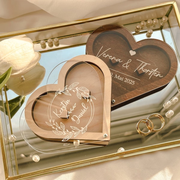 Caja de anillo personalizada, Caja de anillo de boda para ceremonia, Caja de anillo de madera, Caja de anillo de corazón, Caja de anillo de boda rústica, Caja de anillo blanco, Caja de anillo de acrílico