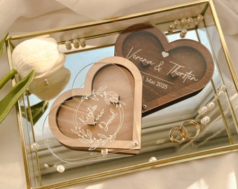 Caja de anillo personalizada, Caja de anillo de boda para ceremonia, Caja de anillo de madera, Caja de anillo de corazón, Caja de anillo de boda rústica, Caja de anillo blanco, Caja de anillo de acrílico