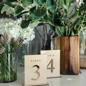 Wooden Table Numbers for Wedding | Rustic or Modern Reception Table Decor | Freestanding Engraved Number Signs image 8