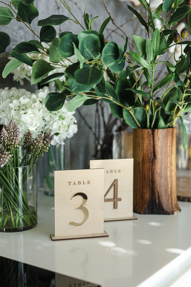 Wooden Table Numbers for Wedding | Rustic or Modern Reception Table Decor | Freestanding Engraved Number Signs image 8