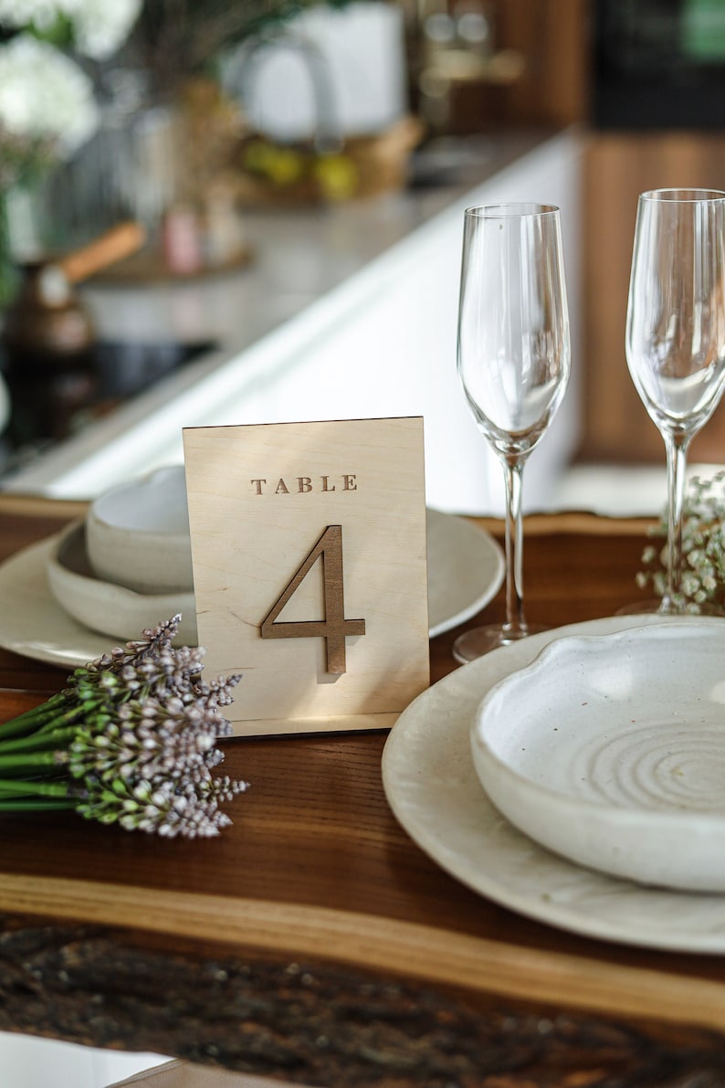 Wooden Table Numbers for Wedding | Rustic or Modern Reception Table Decor | Freestanding Engraved Number Signs image 2