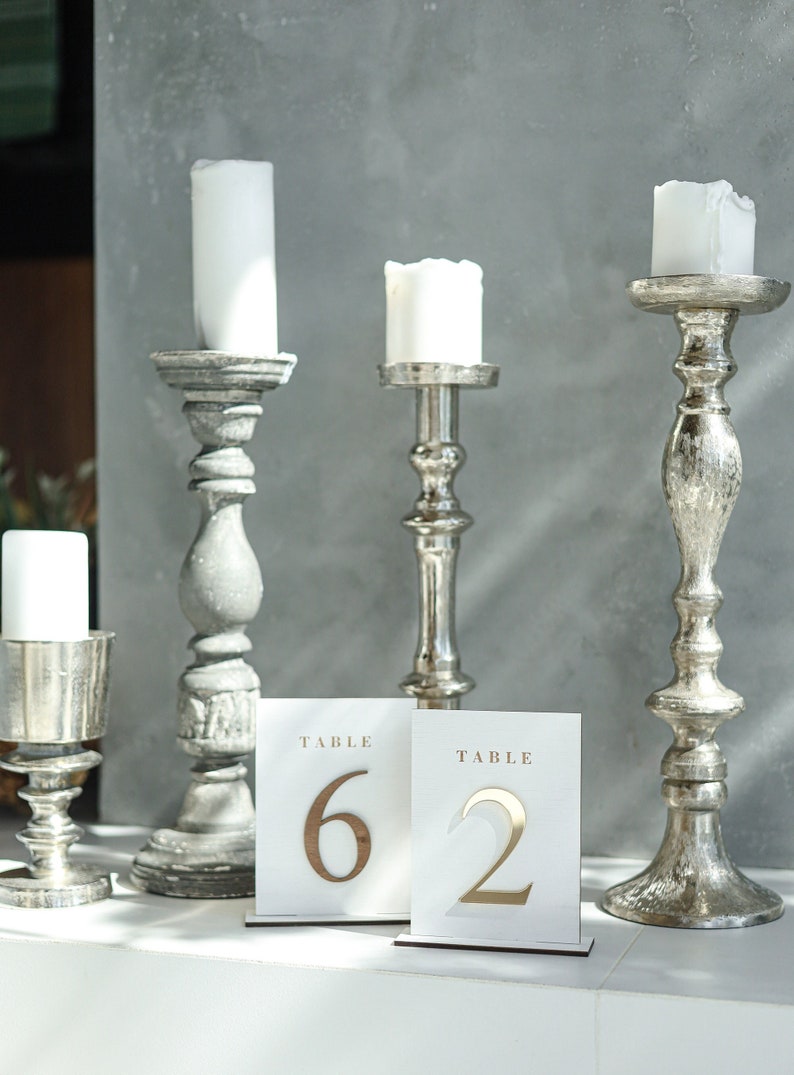 Wooden Table Numbers for Wedding | Rustic or Modern Reception Table Decor | Freestanding Engraved Number Signs image 1