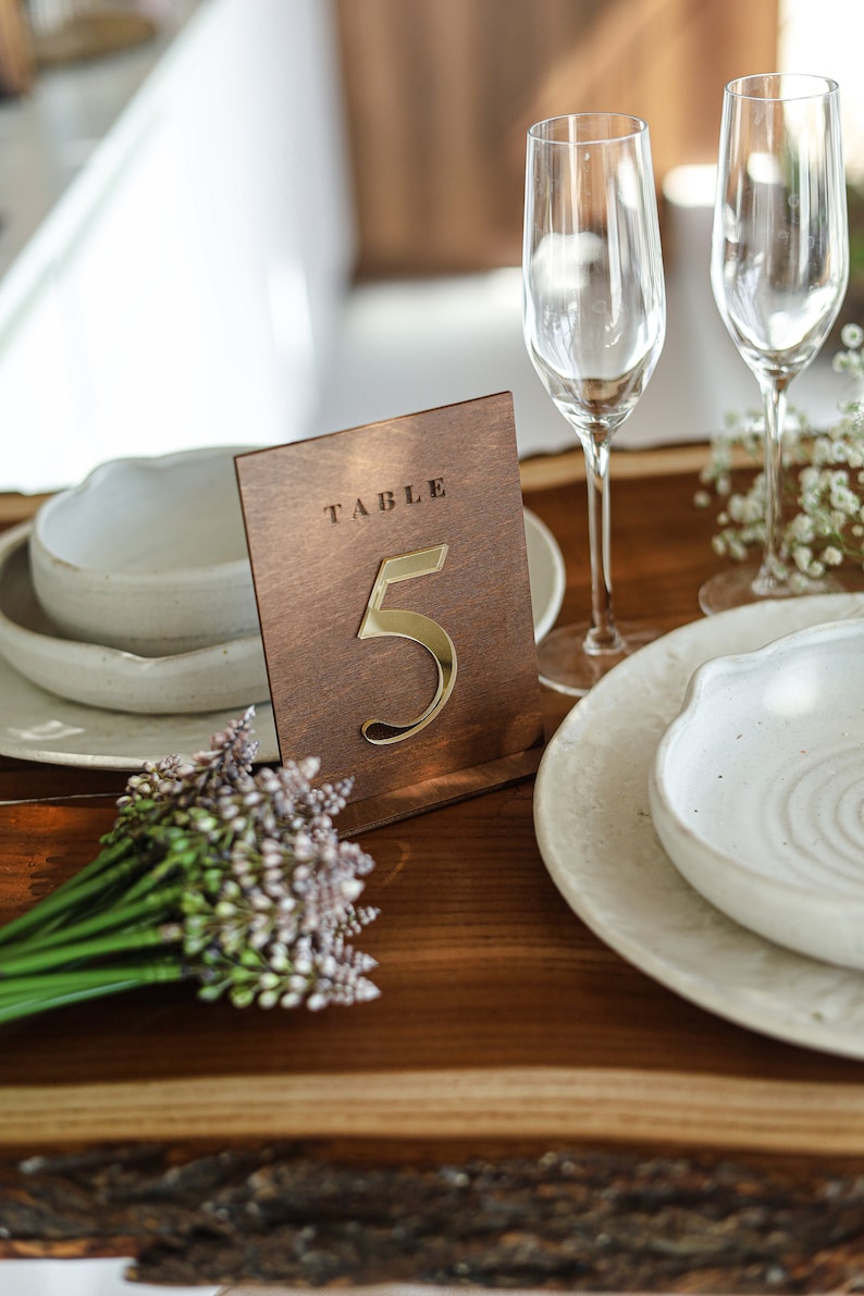 Wooden Table Numbers for Wedding | Rustic or Modern Reception Table Decor | Freestanding Engraved Number Signs image 7
