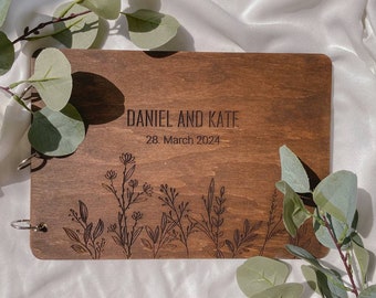 Photo Album Keepsake, Personalized Wooden Wedding Guest Book,Polaroid Photo Album, Minimalist Guestbook Wedding Scrapbook for Guest