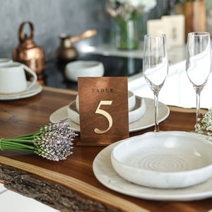 Wooden Table Numbers for Wedding | Rustic or Modern Reception Table Decor | Freestanding Engraved Number Signs image 6