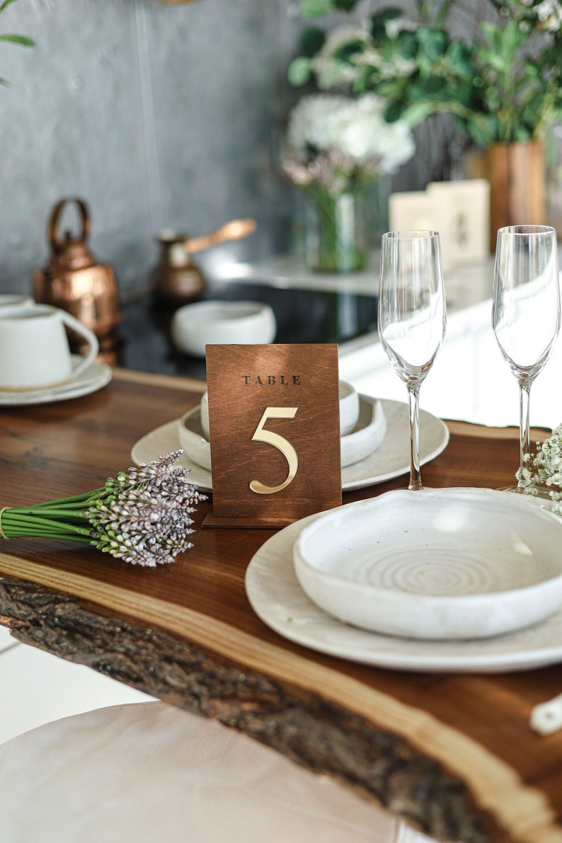 Wooden Table Numbers for Wedding | Rustic or Modern Reception Table Decor | Freestanding Engraved Number Signs image 6