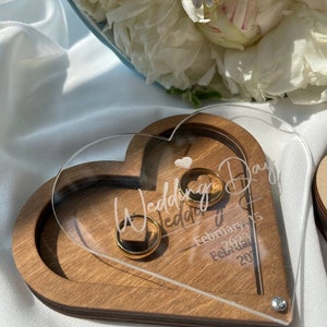 Custom Ring Box, Wedding ring box for ceremony, Wooden ring box, Hearth Ring Box, Rustic Wedding ring box, White ring box, Acrylic ring box zdjęcie 9