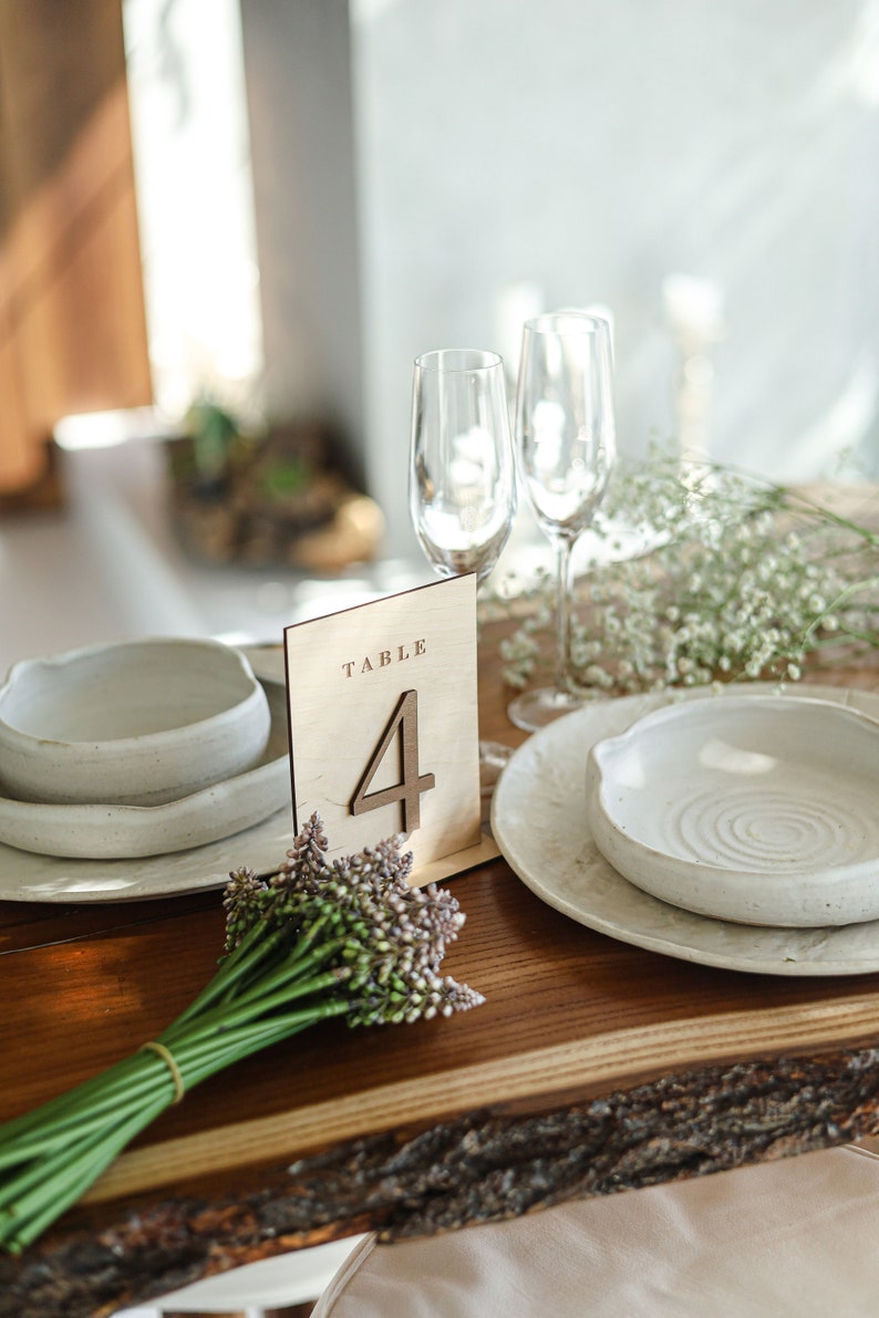 Wooden Table Numbers for Wedding | Rustic or Modern Reception Table Decor | Freestanding Engraved Number Signs image 3