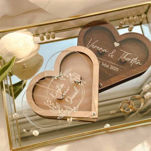 Custom Wooden Heart Ring Box:Personalized Engraved Engagement Ring Box, Personalized Rustic Ring Bearer Box, Personalized Wooden Ring Box