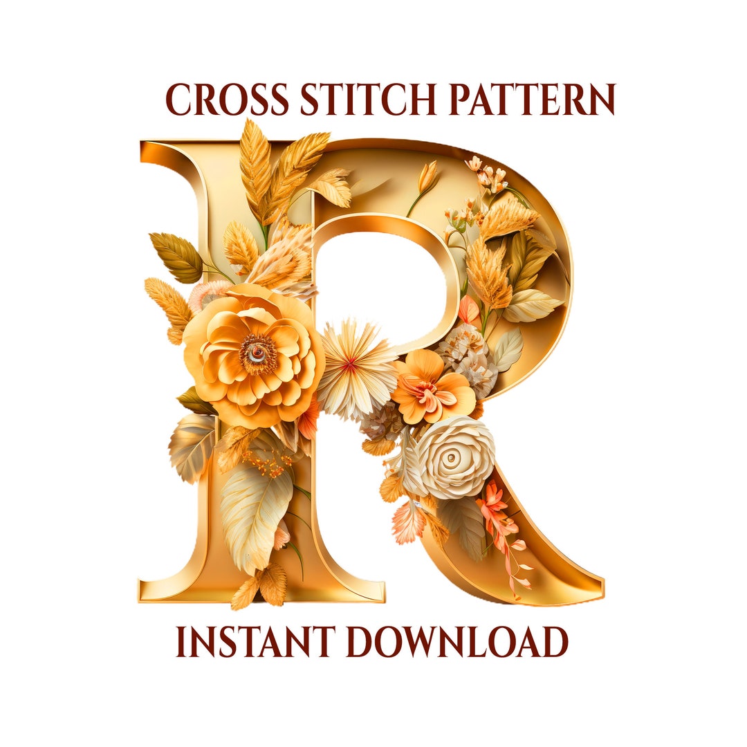Pesonalized Letter R With Flowers Cross Stitch Pattern, Modern X-stitch ...