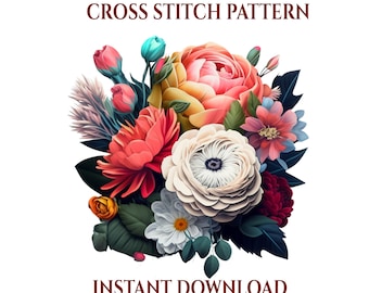 Blooming Bouquets. Cross Stitch Pattern of Colorful Flowers for DIY Crafting. Flower Power. Stunning Cross Stitch Pattern of Bouquet. PDF