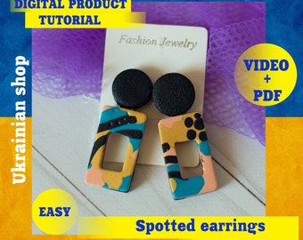 Mothers day gift PDF video tutorial Polymer clay studs Diy earrings tutorial How to make jewelry video Clay technique Polymer art tutorial