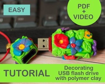 PDF video tutorial Polymer clay pendant. Polymer clay diy tutorial.How to make a jewelry video.Clay technique,polymer art tutorial. USB gift