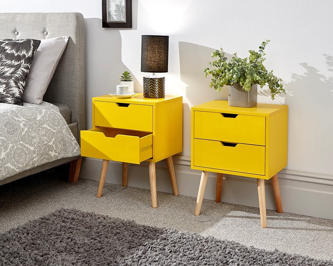 Pair of Bedside Tables Side Tables Choice of Yellow White Etsy UK