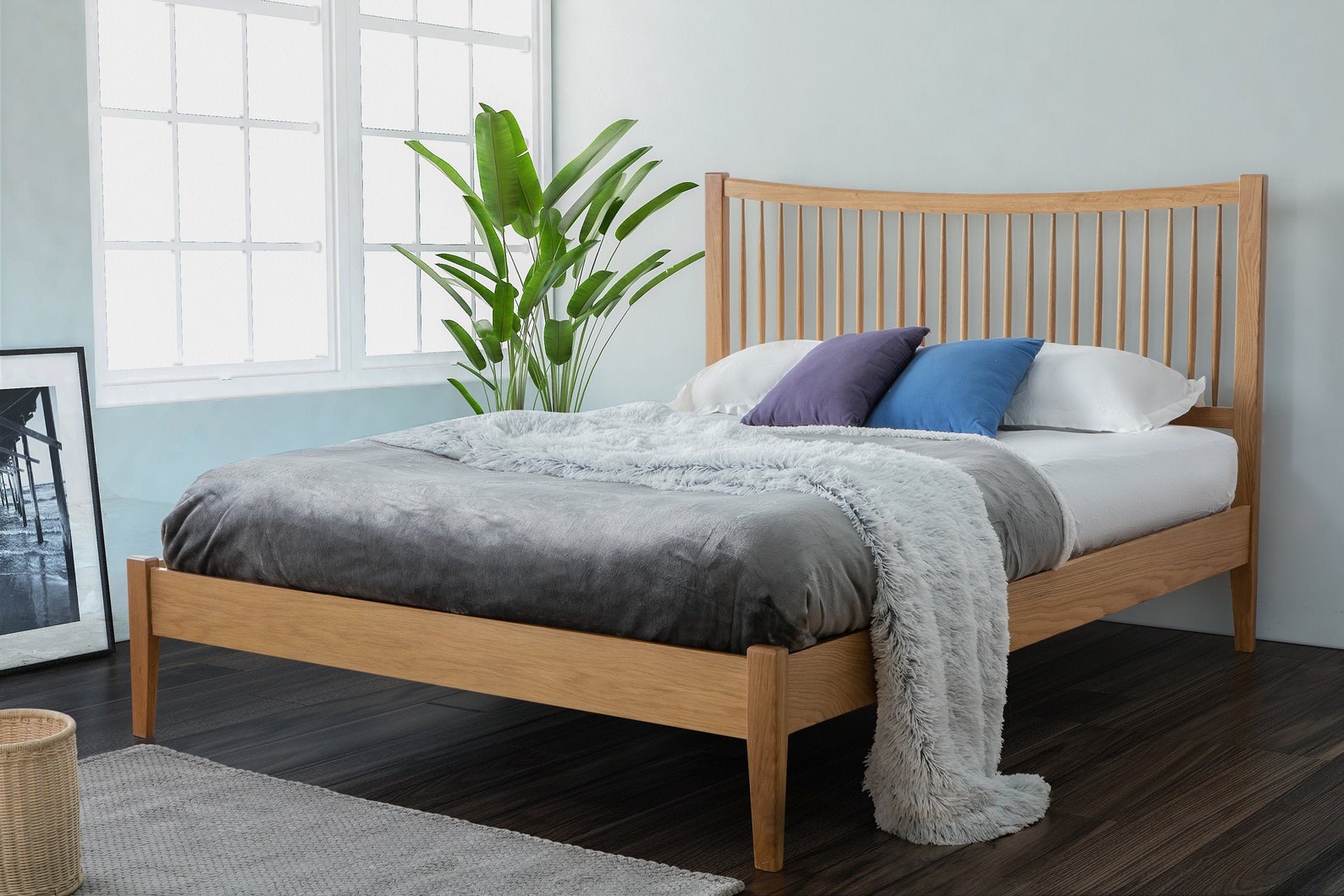 Solid Oak Bed Frame Slatted Headboard 4ft6 Double or 5ft King Etsy
