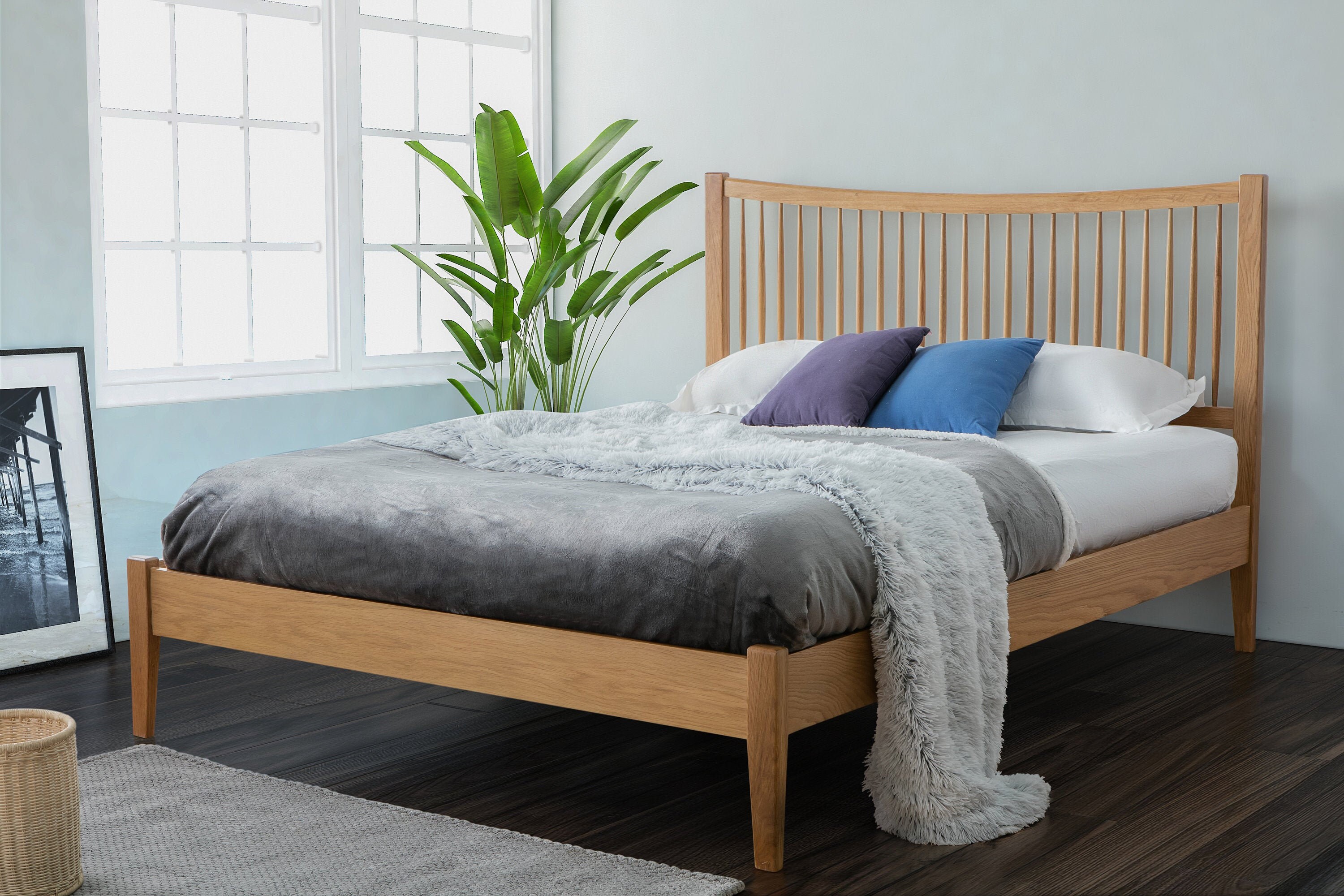 Solid Oak Bed Frame Slatted Headboard 4ft6 Double or 5ft King Etsy
