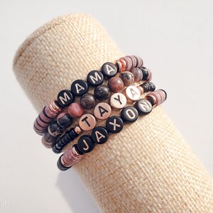 Mama Grandma Custom Bracelet, Mauve & Black Custom Bracelet Stack