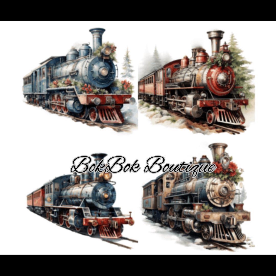 Christmas Train Illustration Bundle Graphic Digital Download Png ...