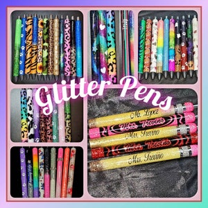 Glitter Pens! Personalized! Fully Customizable and Personalized epoxy gel glitter pens stitch wraps, flowers, pencil crayon teacher