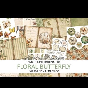 Floral Butterflies Junk Journal Kit Graphic PDF JPEG digital download