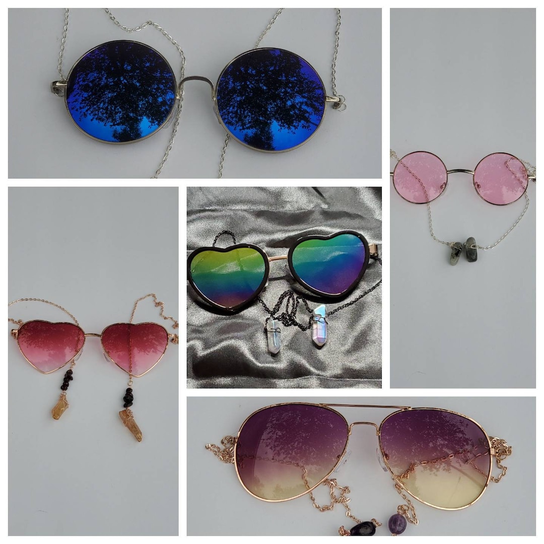 Crystal Chain Armless Sunglasses Heart Sunglasses Circle Etsy