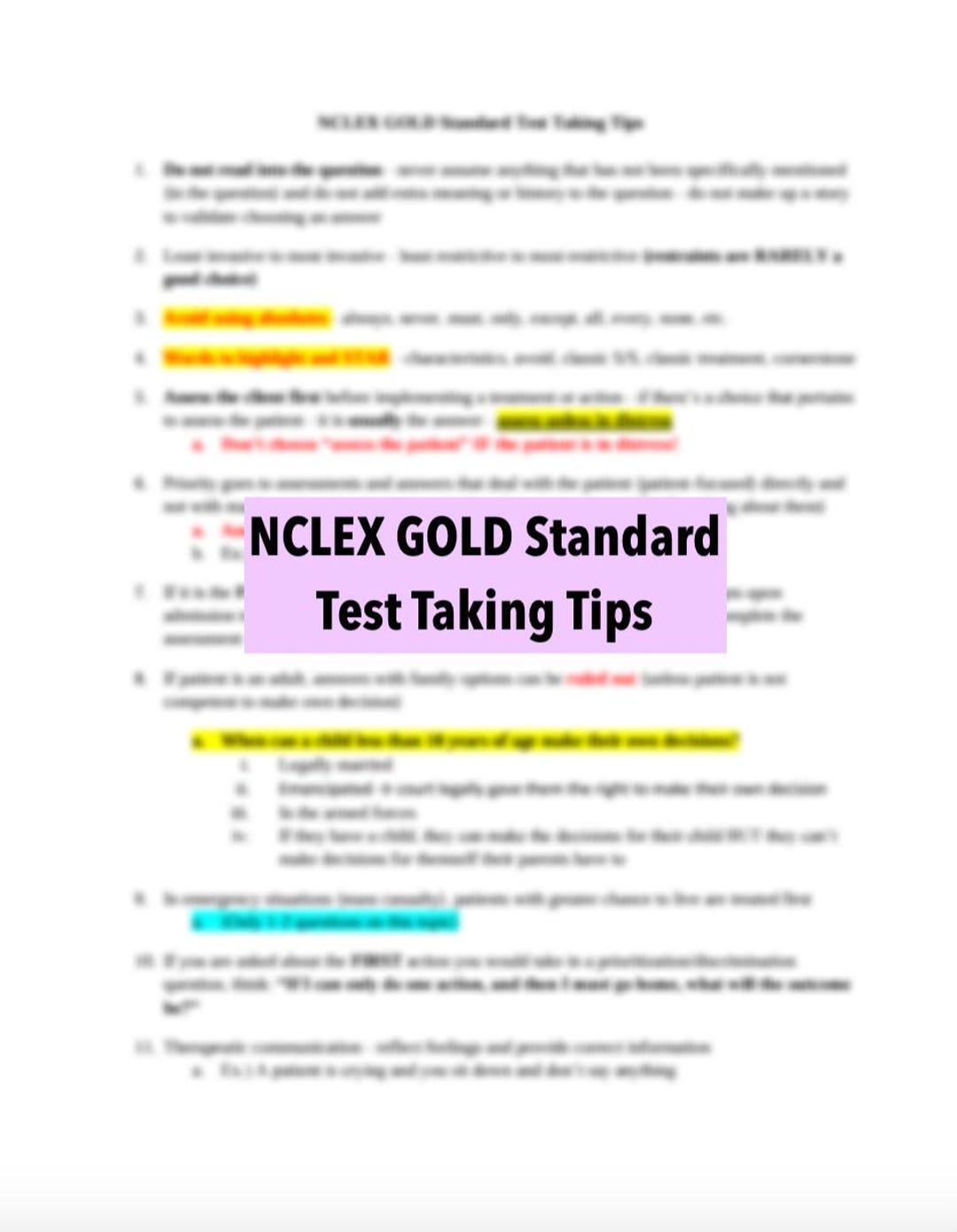 Next Gen NCLEX GOLD Standard Test Taking Tips - Etsy
