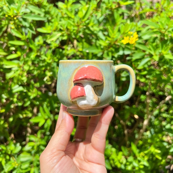 Hand-made Small Mushroom Teacup Tea Cup Mug - Earthy - 70s Vibe - Clay - Tea Party - Boho CottageCore Woodland Cottage Core - Mushrooms