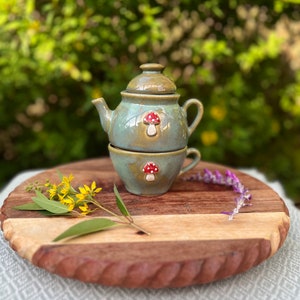 Hand-made Ceramic Mushroom Tea Pot Teapot - Tea Cup Set - Tea for One Cups - Stoneware Clay - Mushrooms - Cottage Core - Cottage - Woodland