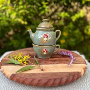 Hand-made Ceramic Mushroom Tea Pot Teapot - Tea Cup Set - Tea for One Cups - Stoneware Clay - Mushrooms - Cottage Core - Cottage - Woodland