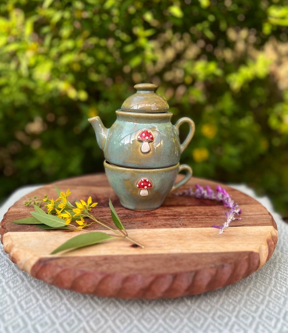 Large teapot Handmade unusual ceramic teapot Mushrooms figurine