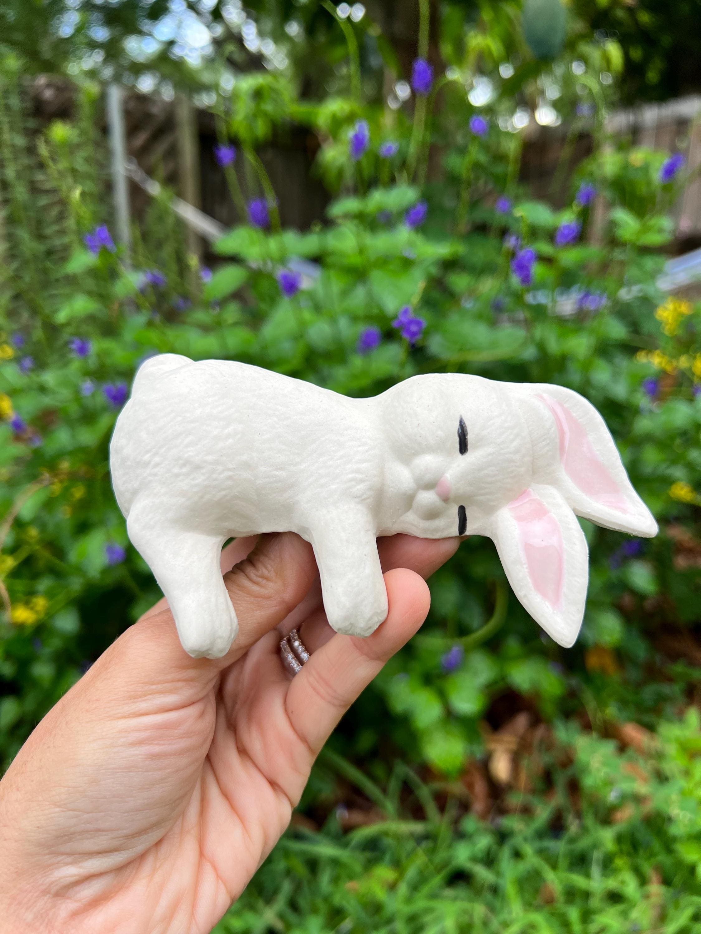 Handmade Ceramic Sleeping Bunny Shelf Sitter - 70s Cottagecore