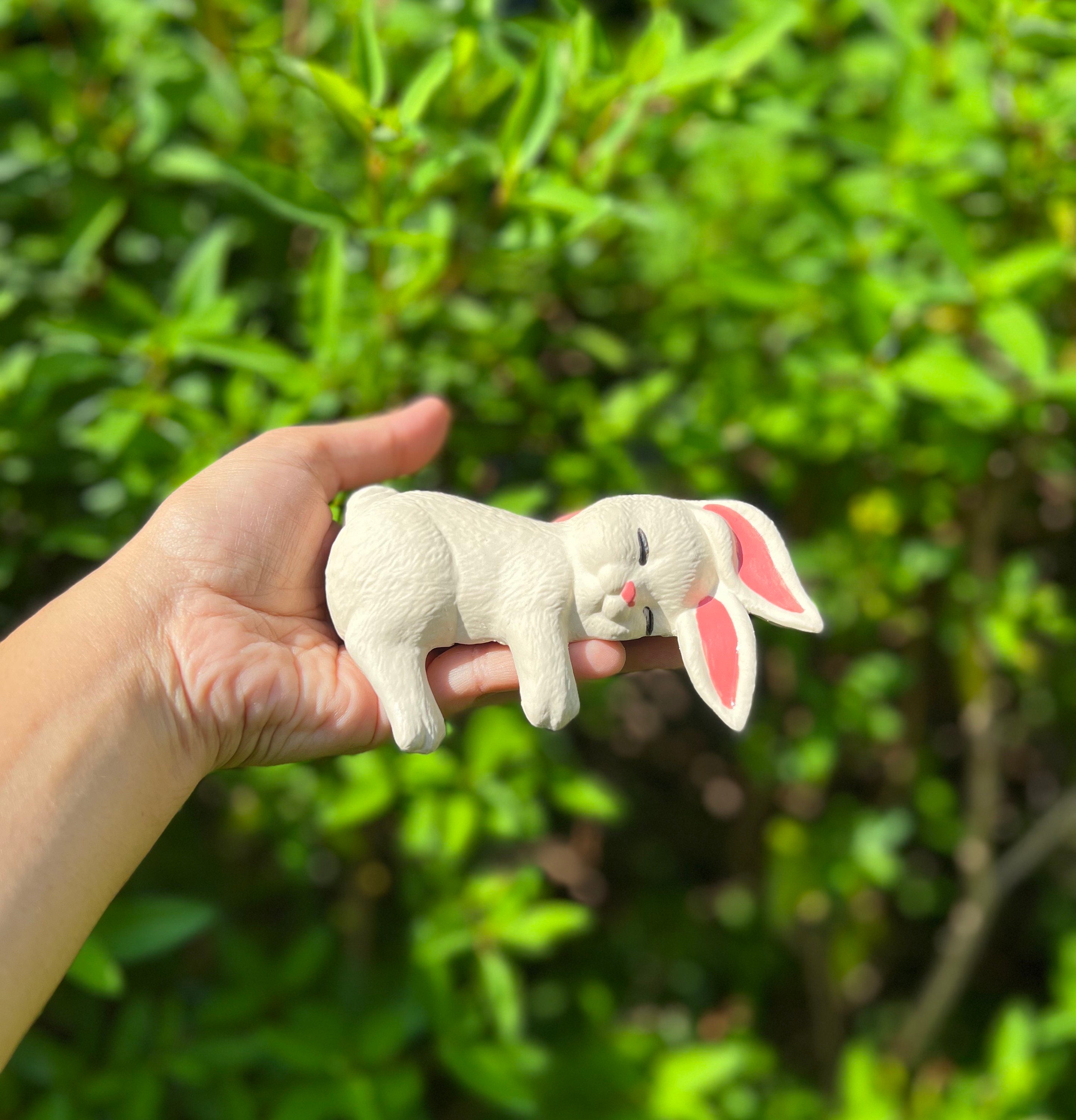 Handmade Ceramic Sleeping Bunny Shelf Sitter - 70s Cottagecore