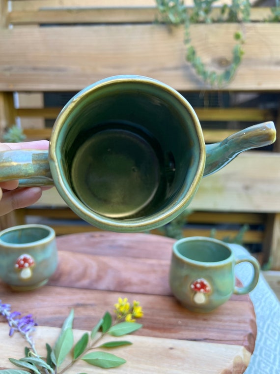 Hand-made Ceramic Mushroom Tea Pot Teapot Tea Cup Set Tea for One