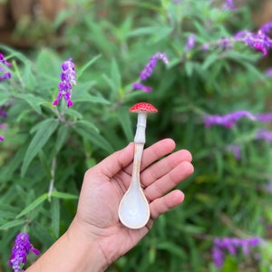 Clay Mushroom Mixing Spoon Woodland Theme Stoneware Clay Art Hand-made Ceramics - Jelly Spoon - Cottage Core - Mushrooms