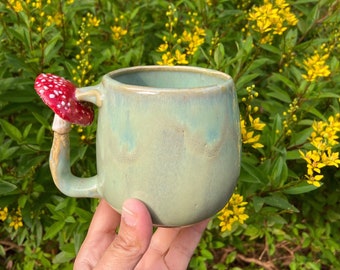Hand-made Ceramic Mushroom Mug Cup - 70s Vibe - Porcelain Clay - Mushrooms - Boho Cottage Core Woodland
