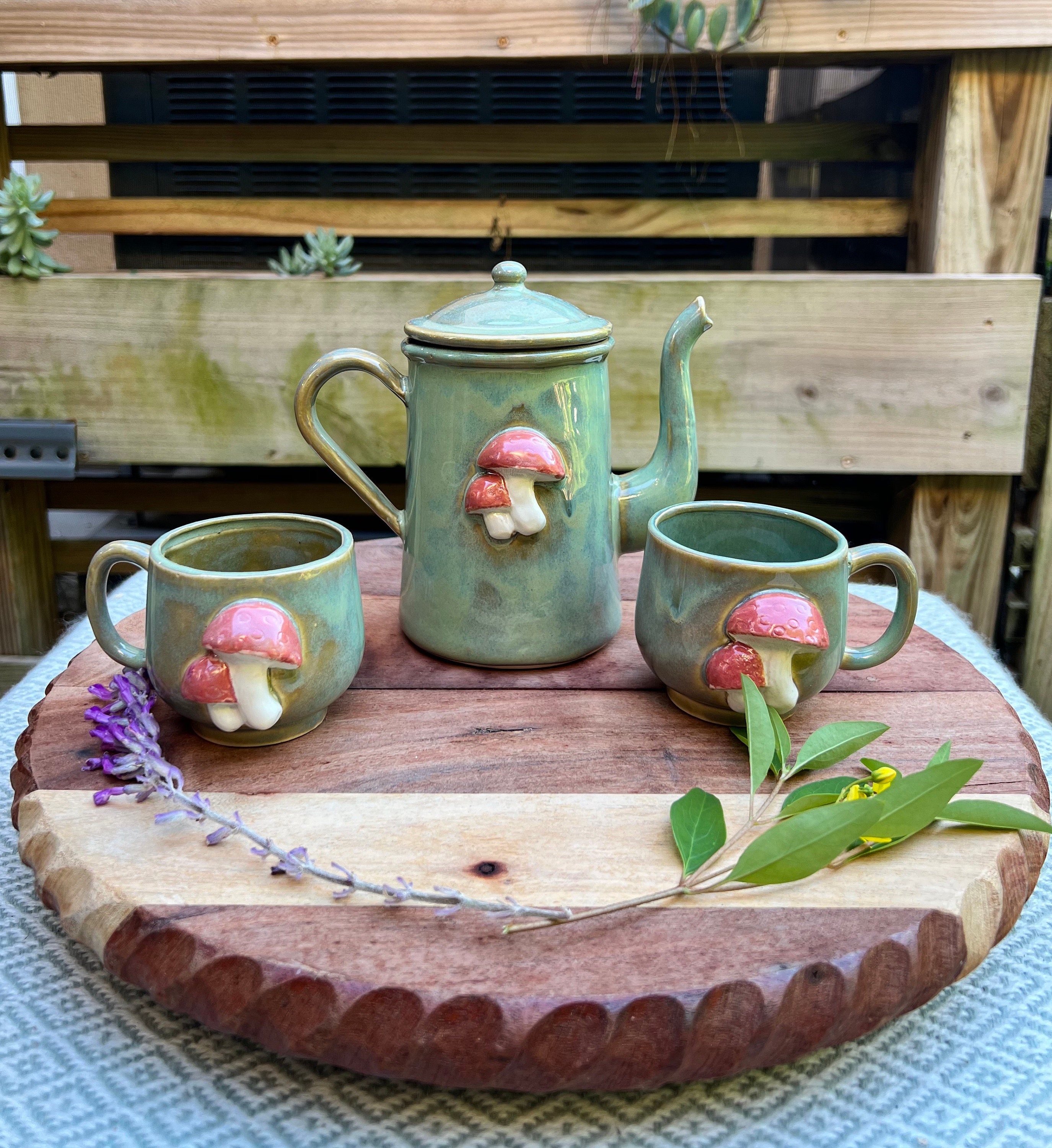Large teapot ,Handmade unusual ceramic teapot ,Mushrooms cha