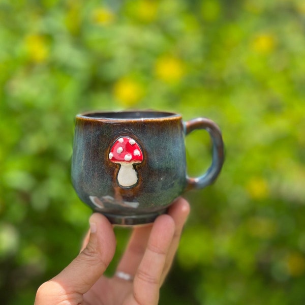 Hand-made Small Mushroom Teacup Tea Cup Mug - Earthy - 70s Vibe - Clay - Tea Party - Boho CottageCore Woodland Cottage Core - Mushrooms